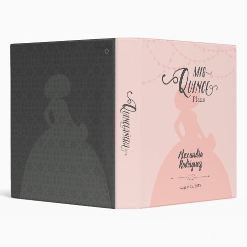 Blush Pink Charro Silhouette Quinceanera 3 Ring Binder