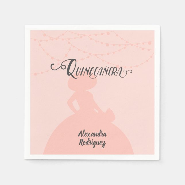 Blush Pink Charro Silhouette Quinceanera Napkins (Front)