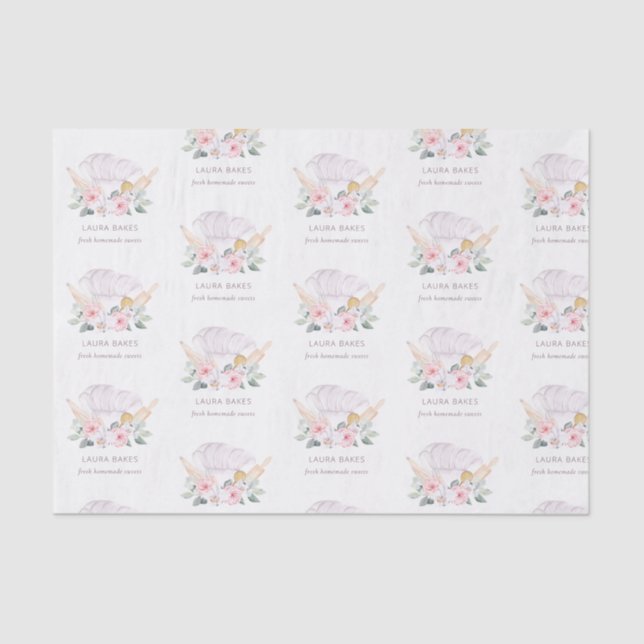 Blush Pink Chef Hat Catering Floral Roller Tissue Paper (Front)