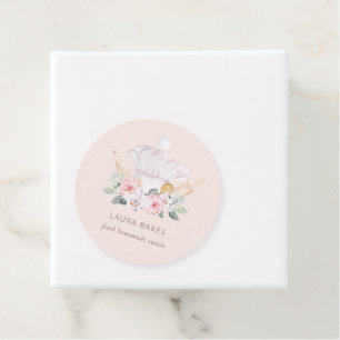 Blush Pink Chef Hat Catering Floral Roller Whisk Favor Tags