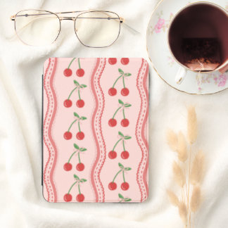 Blush Pink Cherries with Wavy Stripes Kindle Cover