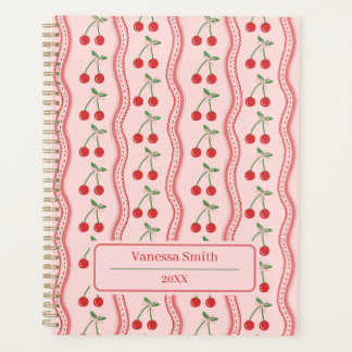 Blush Pink Cherries with Wavy Stripes Planner