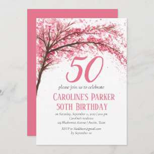 Blush Pink Cherry Blossom 50th Birthday Floral Invitation