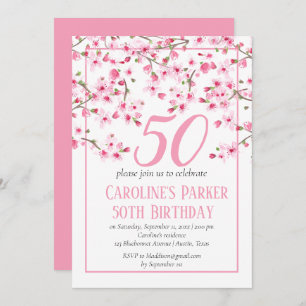 Blush Pink Cherry Blossom 50th Birthday Floral Invitation