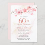 Blush  Pink Cherry Blossom 60th Birthday Invitation<br><div class="desc">The softest blush pink cherry blossoms rest on a branch at the top of this modern and minimalist 60th Birthday Party Invitation. A barely there pink watercolor wash adds dimension. The pale gray text is light and airy. The invitation back is also blush pink. The result is a modern botanical...</div>