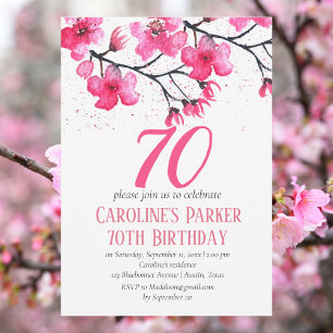 Blush Pink Cherry Blossom 70th Birthday Floral Invitation