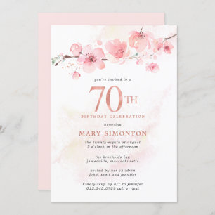 Blush Pink Cherry Blossom 70th Birthday Invitation