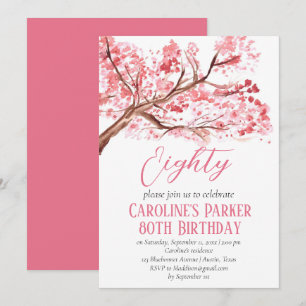 Blush Pink Cherry Blossom 80th Birthday Floral Invitation