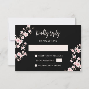 Blush Pink Cherry Blossom Black RSVP Card