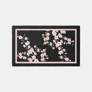 Blush Pink Cherry Blossom Botanical Noir Rug