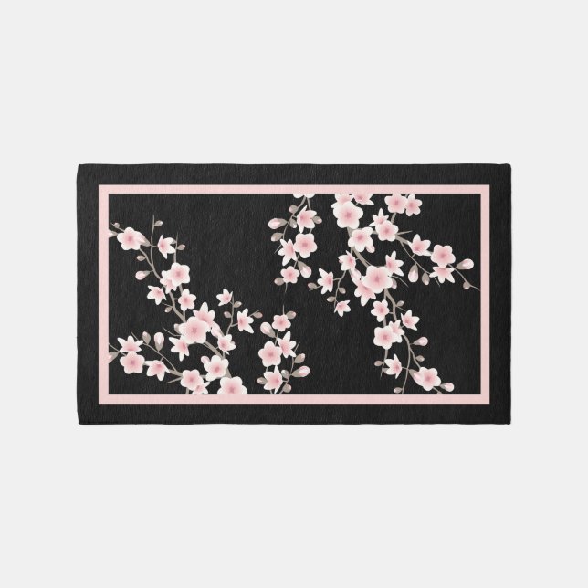 Blush Pink Cherry Blossom | Botanical Noir Rug (Front)