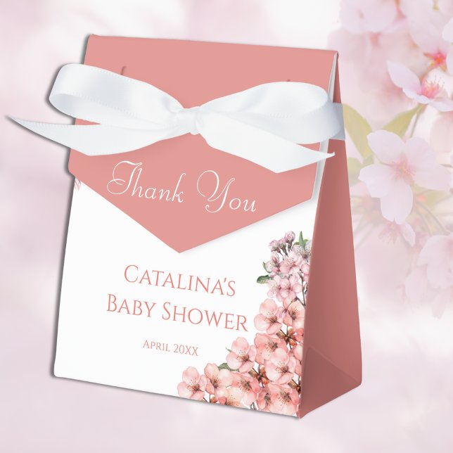 Blush Pink Cherry Blossom Elegant Baby Shower Favor Boxes (Creator Uploaded)
