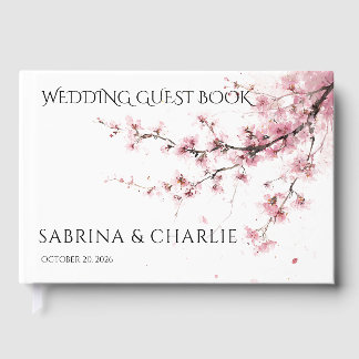 Blush Pink Cherry Blossom Elegant Floral Wedding Guest Book