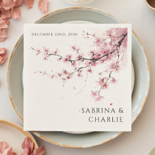 Blush Pink Cherry Blossom Elegant Floral Wedding Napkins