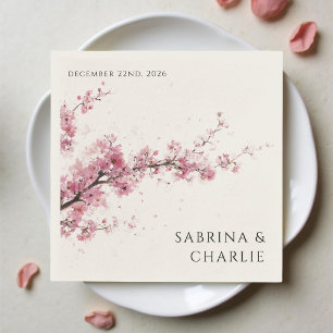 Blush Pink Cherry Blossom Elegant Floral Wedding Napkins