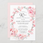 Blush Pink Cherry Blossom Floral 90th Birthday Invitation<br><div class="desc">Elegant oval silver frame is decorated with feminine sprays of blush pink cherry blossoms. Your 90th birthday party details are written in the center in soft gray text. This birthday invitation coordinates with the 90th Birthday Cherry Blossom collection that contains the templates you can use to easily create a pretty...</div>