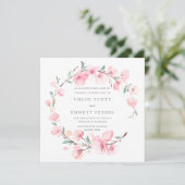 Blush Pink Cherry Blossom Floral Frame Wedding Invitation (Standing Front)