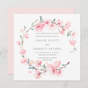 Blush Pink Cherry Blossom Floral Frame Wedding Invitation