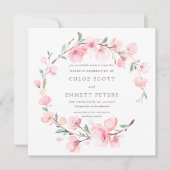 Blush Pink Cherry Blossom Floral Frame Wedding Invitation (Front)