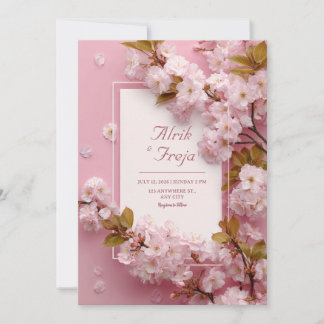 Blush Pink Cherry Blossom Floral Spring Wedding Invitation