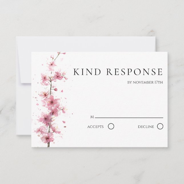 Blush Pink Cherry Blossom QR Code Wedding RSVP Card (Front)