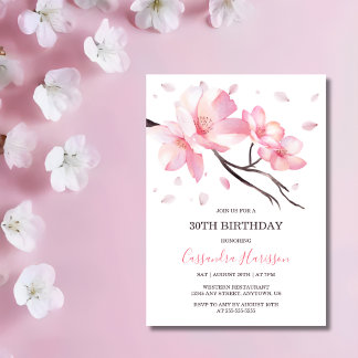 Blush Pink Cherry Blossom Sakura Birthday Invitation
