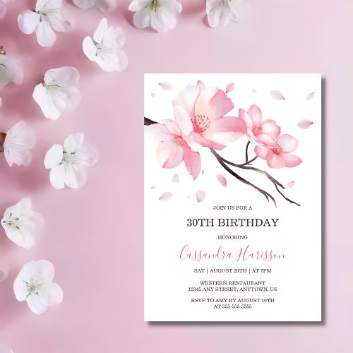 Blush Pink Cherry Blossom Sakura Birthday Invitation