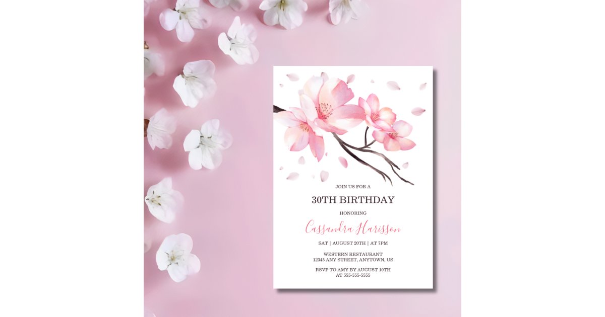 Blush Pink Cherry Blossom Sakura Birthday Invitation