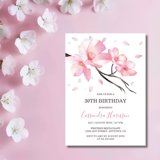 Blush Pink Cherry Blossom Sakura Birthday Invitation (Creator Uploaded)