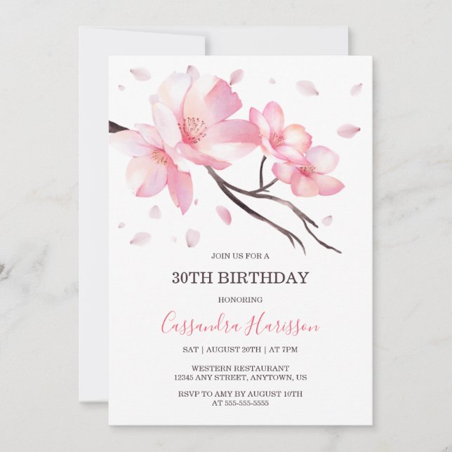 Blush Pink Cherry Blossom Sakura Birthday Invitation