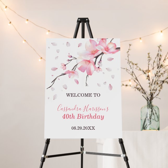 Blush Pink Cherry Blossom Sakura Floral Birthday Foam Board (In Situ (Stand))