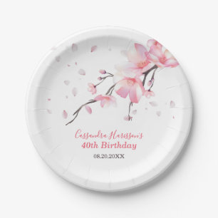 Blush Pink Cherry Blossom Sakura Floral Birthday Paper Plates
