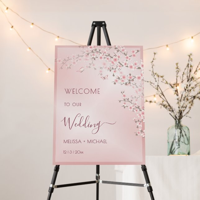 Blush Pink Cherry Blossom Wedding Foam Board (In Situ (Stand))