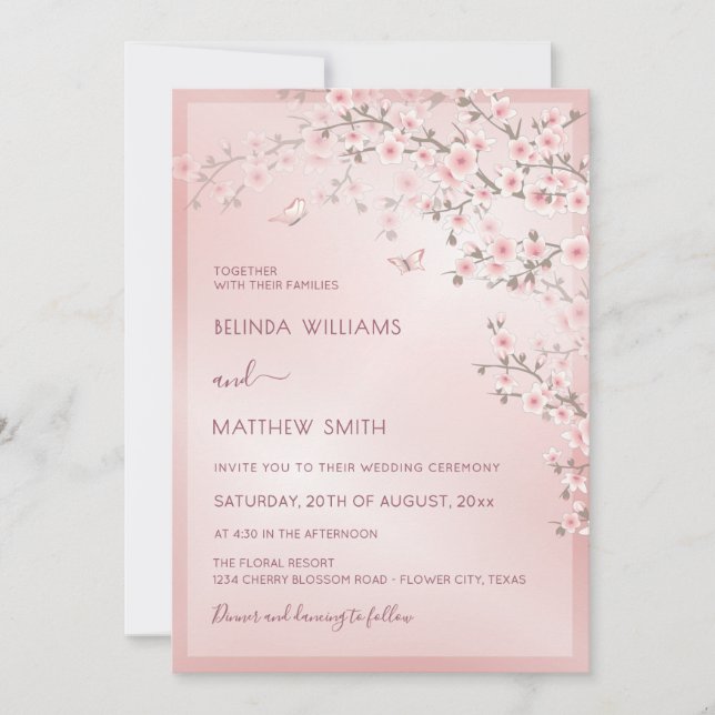 Blush Pink Cherry Blossom Wedding Invitation (Front)