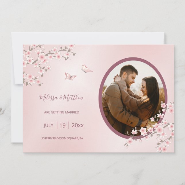 Blush Pink Cherry Blossom Wedding Save The Date (Front)