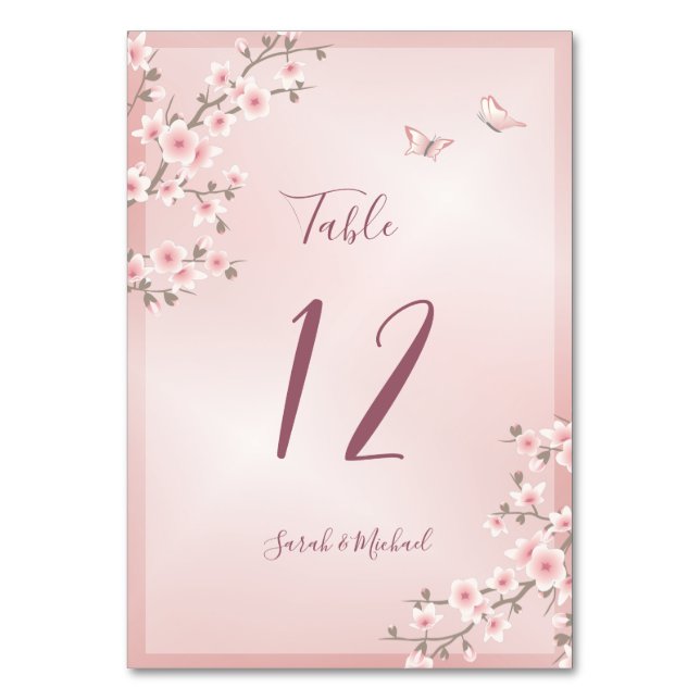 Blush Pink Cherry Blossom  Wedding Table Number (Back)