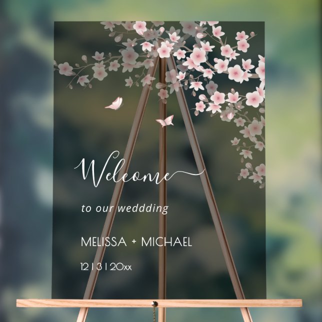 Blush Pink Cherry Blossom Wedding Transparent Acrylic Sign (Neutral)
