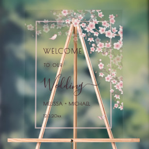 Blush Pink Cherry Blossom Wedding Transparent Acrylic Sign