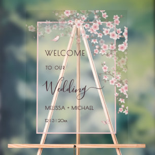 Blush Pink Cherry Blossom Wedding Transparent Acrylic Sign