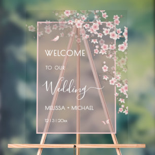 Blush Pink Cherry Blossom Wedding Transparent Acrylic Sign
