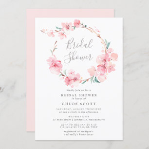 Blush Pink Cherry Blossom Wreath Bridal Shower Invitation