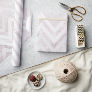 Blush Pink Chevron Crystal Glitter Wrapping Paper