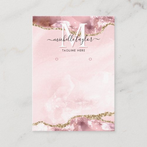 Blush Pink Chic  Agate Monogram Earring Display Business Card