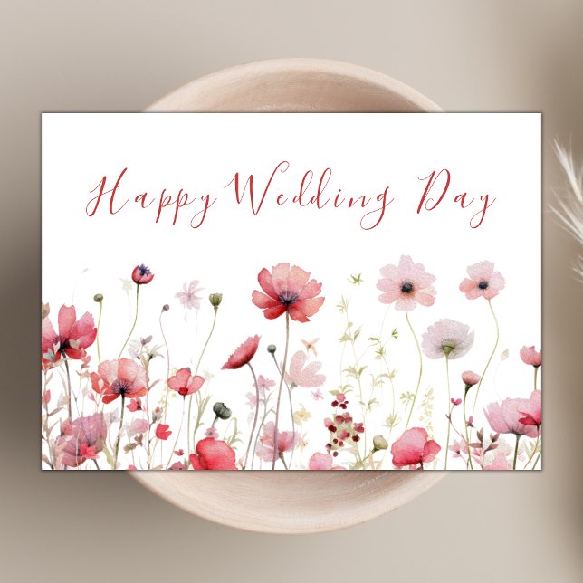 Blush Pink Chic Boho Wildflower Happy Wedding Day Card (Creator Uploaded)