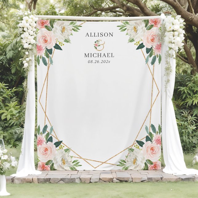 Blush Pink Chic Floral Geometric Wedding Backdrop (Creator Uploaded)