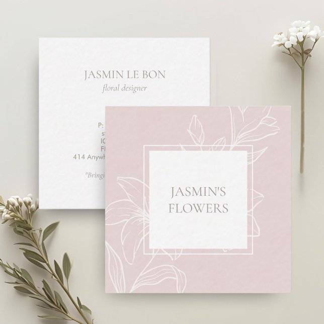 Blush Pink | Chic Floral Label Square Business Card (Creator Uploaded)
