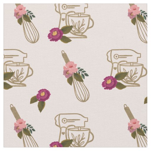 Blush Pink Chic Floral Whisk & Stand Mixer Pattern Fabric