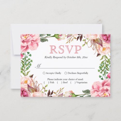 Blush Pink Chic Floral Wreath Wedding RSVP