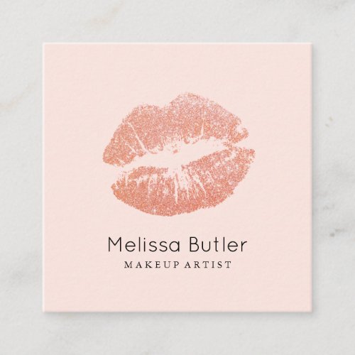 Blush Pink Chic Glitter Lips Makeup Artist Square Business Card