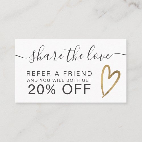 Blush pink chic gold heart script share the love referral card